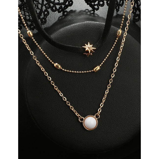 LRC Kalung Fashion Golden Turquoise Sun Multilayer Alloy Star Necklace P06581