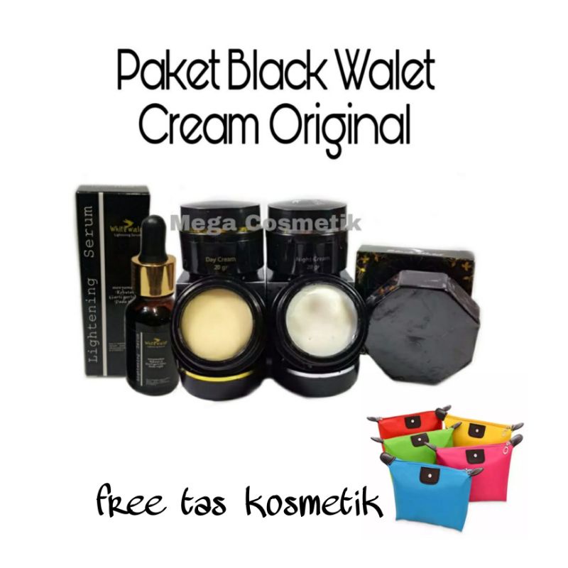 PAKET 4IN1 BLACK WALET (CREAM SIANG MALAM+SABUN WAJAH+SERUM BLACK WALET)