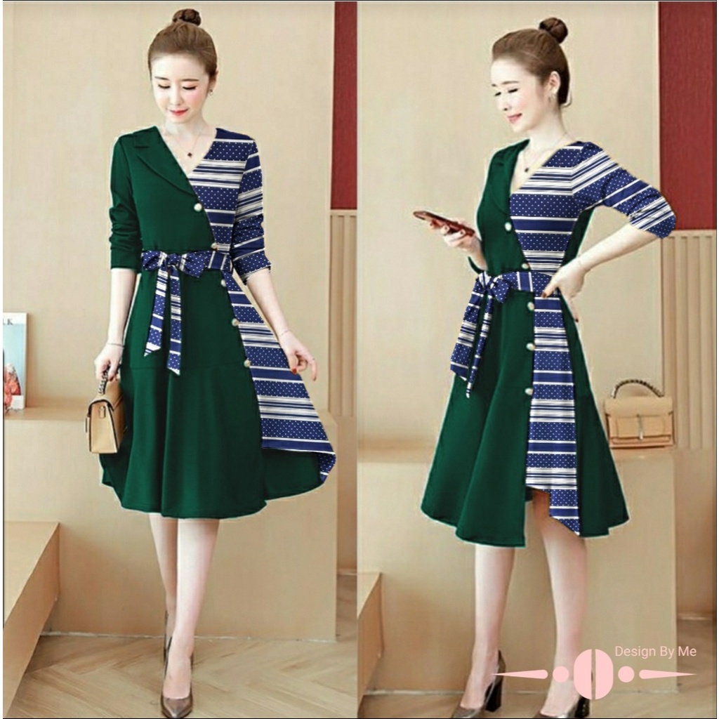 [HNFK] Dress Wanita Korean Style / Dress Agatha / Dress Kondangan Kekinian / Dress Motif / Pakaian Wanita Terbaru