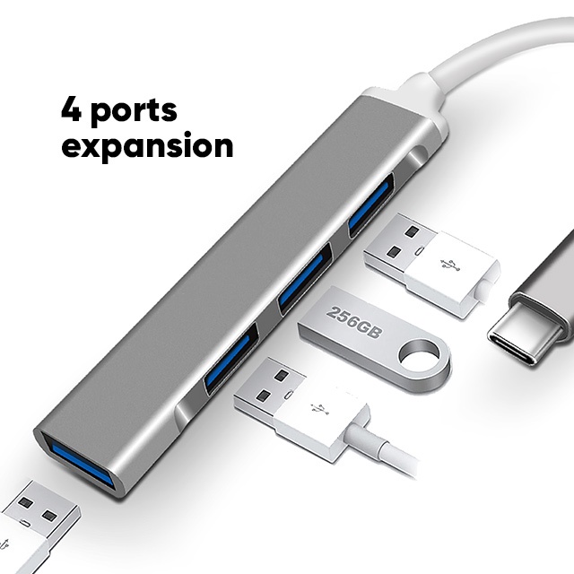 TypeC Hub 4 Ports Metal High Speed Mendukung ipad Macbook