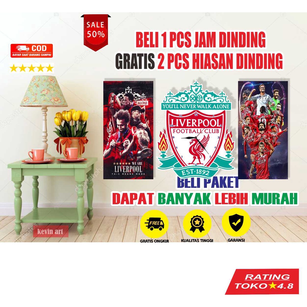 JAM DINDING UNIK MURAH LOGO LIVERPOOL MINIMALIS AESTHETIC KARAKTER ANIMASI KEREN CUSTOM HIASAN DINDING KAMAR TIDUR TEMPEL TEMBOK BESAR UKURAN JUMBO 3d NYALA ARTISTIK MODERN MEWAH KADO HADIAH PERNAK PERNIK HIASAN RUMAH PAJANGAN DINDING KAMAR AKSESORIS