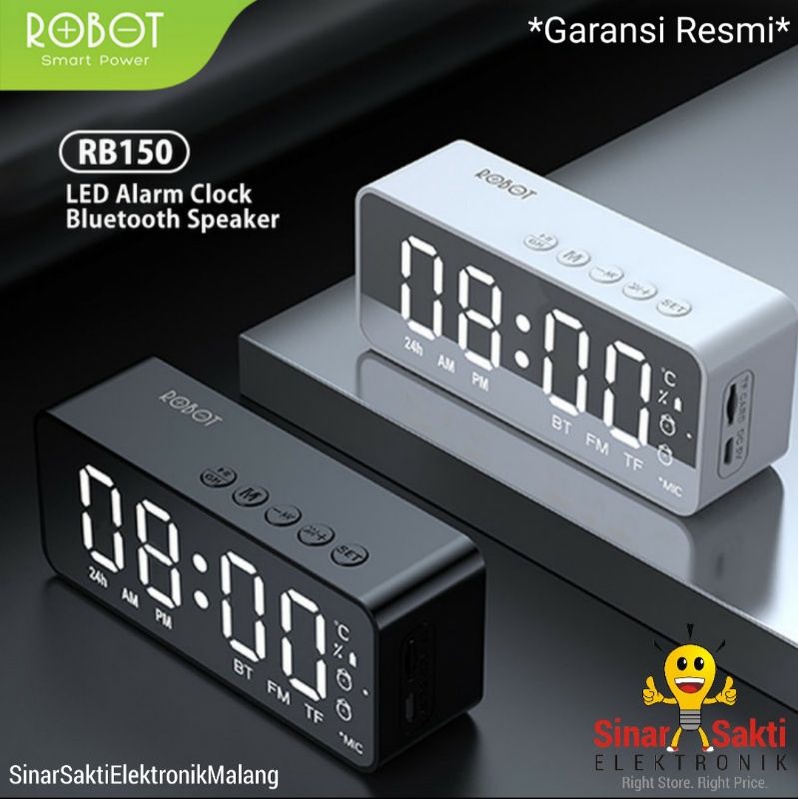 Robot Jam Meja Led Digital + Speaker Bluetooth Wireless Alarm Clock FM