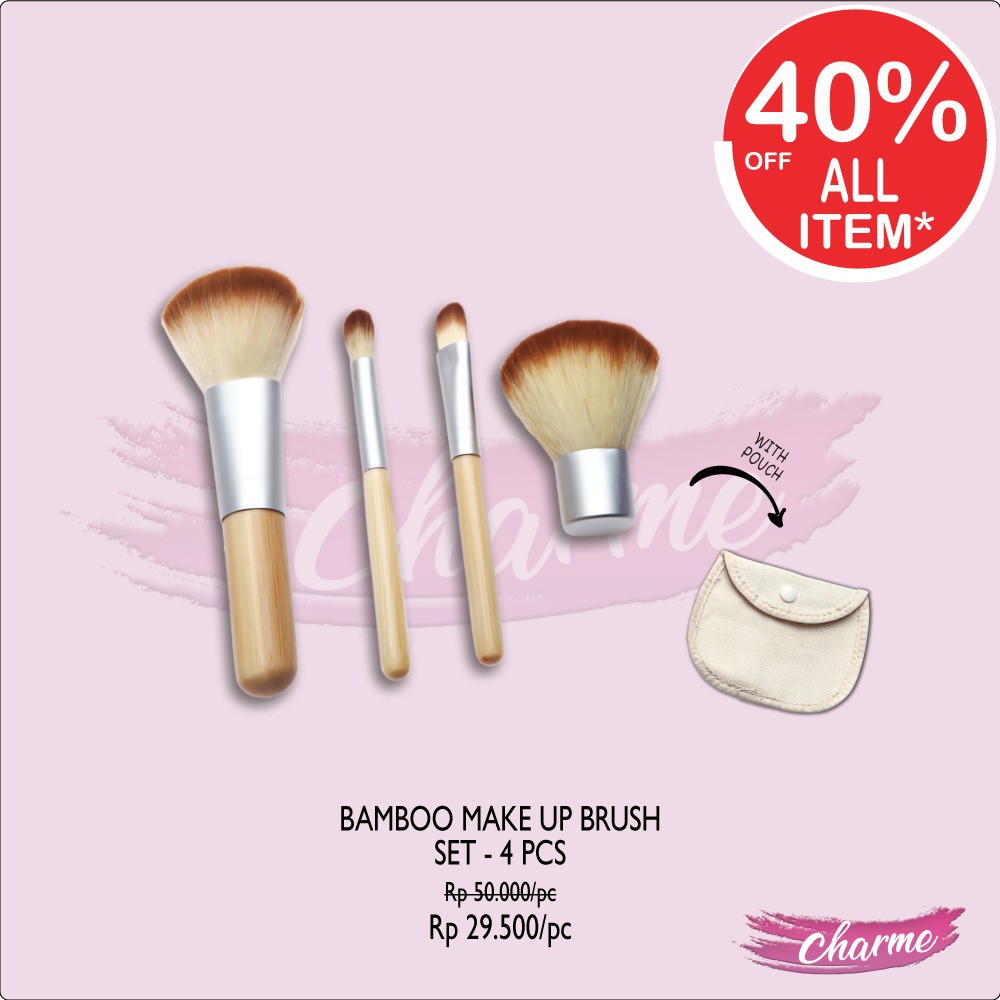 (READY &amp; ORI!) O.TWO.O  Otwoo Bamboo Brush Set/ Kabuki/Kuas Make up 4 pcs + Pouch kuas set