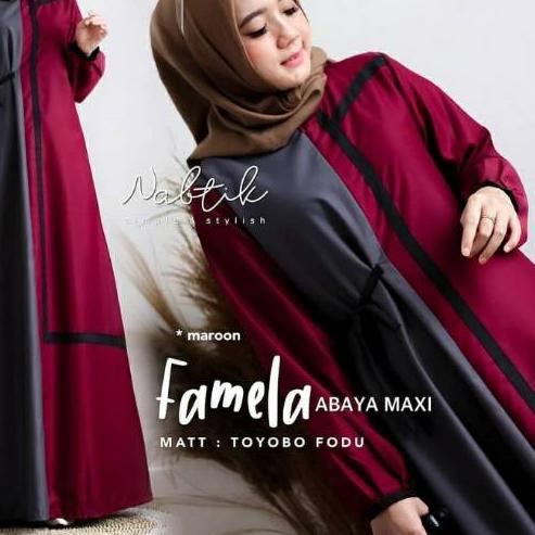 ♜ baju muslim wanita/gamis jumbo ukuran L XL XXL XXXL XXXXL LD 100 110 120 130 140 Famela Nabtik ♧