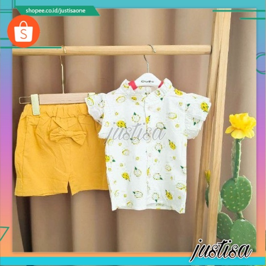 Promo !! Setelan baju anak perempuan / setelan dragon fruit yellow import ukuran 7bulan-2tahun (kuning)