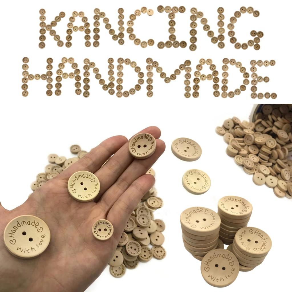 100PCS - KANCING KAYU HANDMADE KREM KANCING HIAS MOTIF | KANCING KAYU NATURAL LOVE