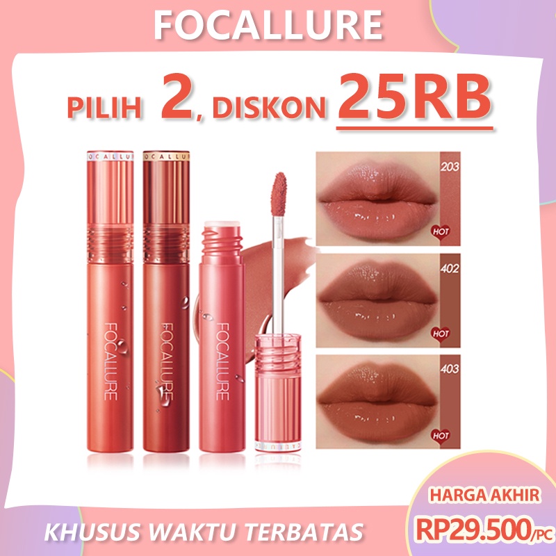 Focallure Mirror Lip Gloss Jelly Clear Dewy Lip Tint Lipstick High Pigment Long-Lasting Glossy Non-Stick Cup Soft Smooth Watery Bouncy