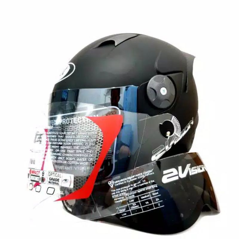helm kyt 2 vision black matt hitam doff fullset kaca dengan spoiler