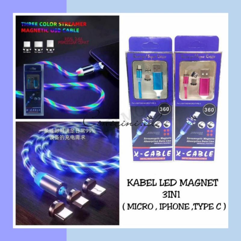 [ CC ] Kabel Data LED Magnet 3 in 1 Full LED