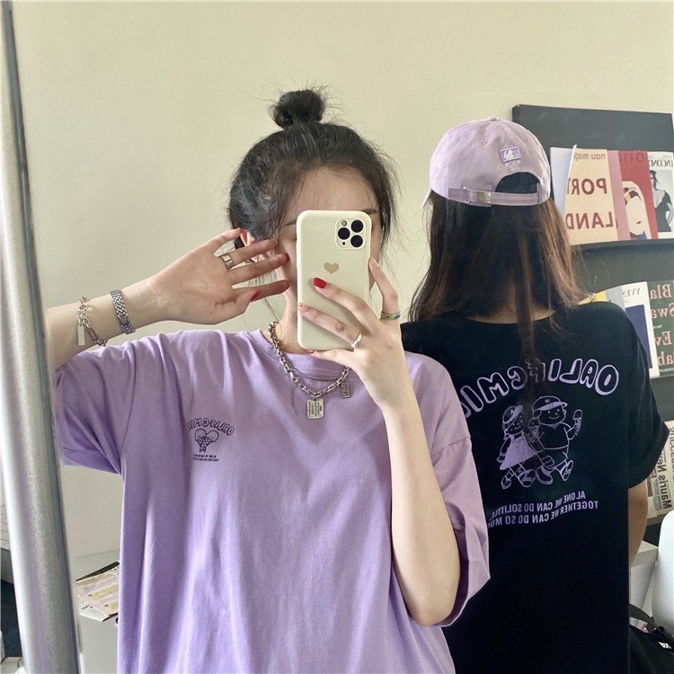 [littlecrab] Kaos Oversize Kaos Couple T-shirt Lilac Hitam OALIFCMIA Double Eskrim Kaos Tumblr Korean Style