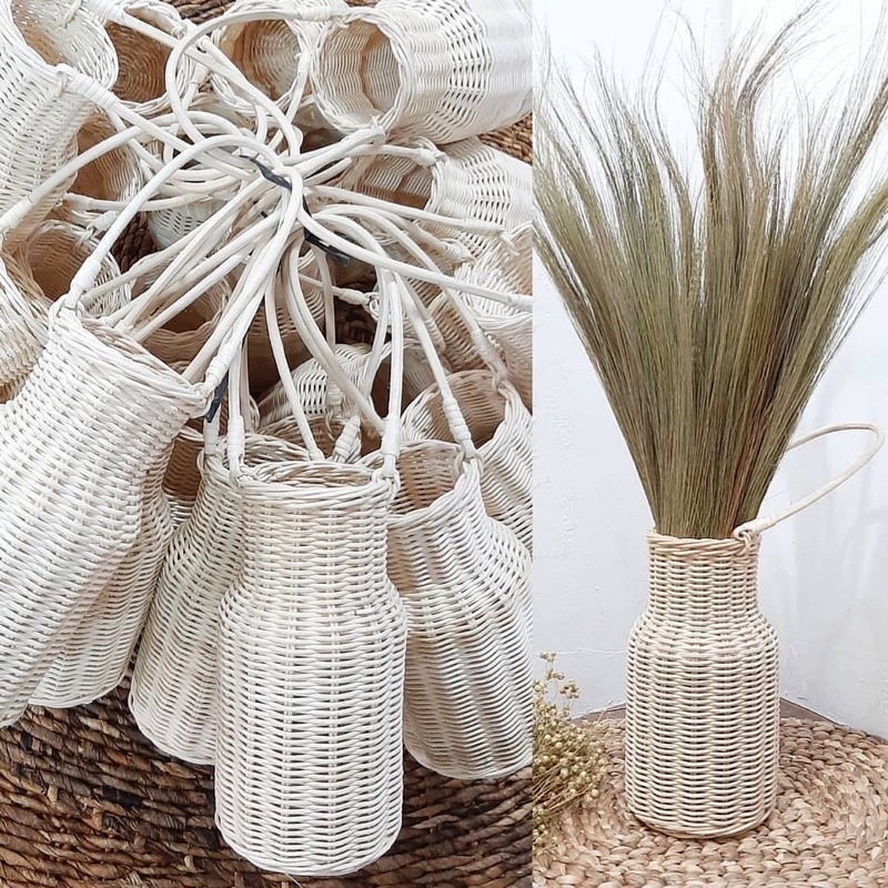 VAS BUNGA / POT SUSU BESAR BERTANGKAI pot rotan dekorasi pot bunga rotan pot rotan