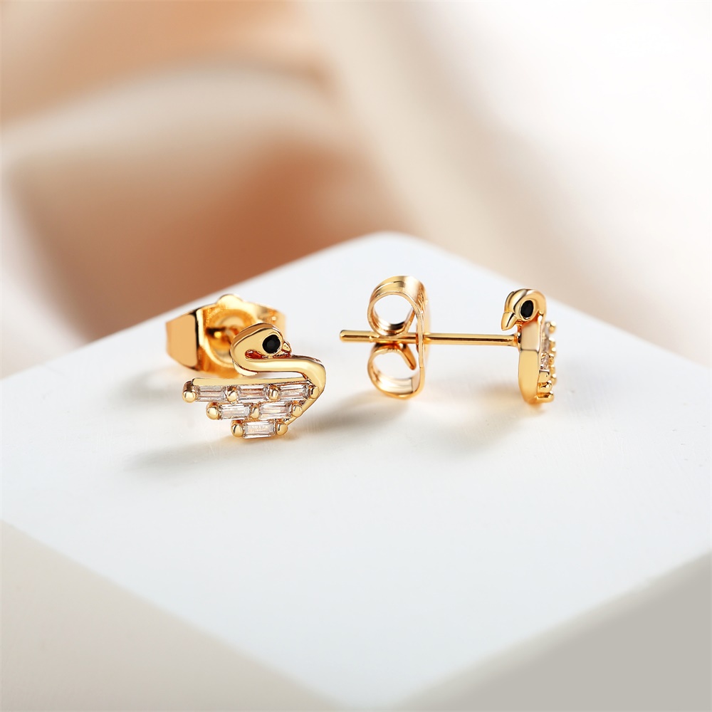 Y471 COD Anting Tusuk Titanium Angsa Dengan Mahkota Diamond Artifisial Warna Gold Anting Angsa Emas Asli