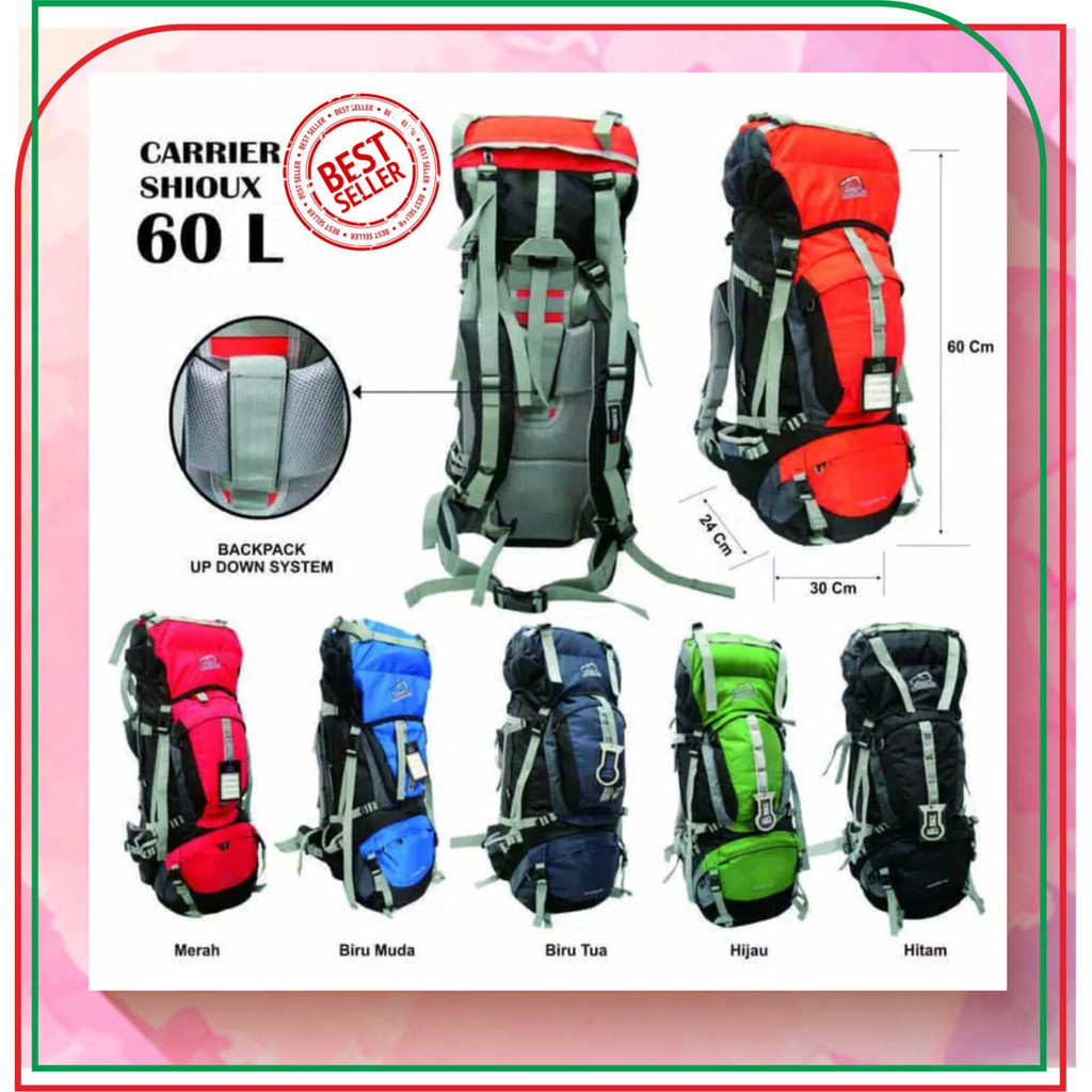 Carrier 60 Liter SHIOUX, Tas Punggung Gunung 60 Liter SHIOUX, SXC20160TNE, Carrier Gunung SHIOUX 60