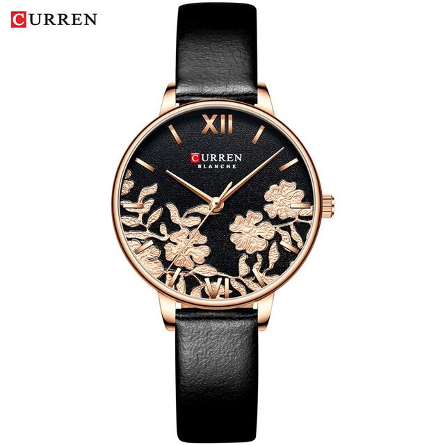 CURREN 9065 Jam Tangan Wanita Analog Tali Kulit Motif Vintage WATCHKITE WKOS