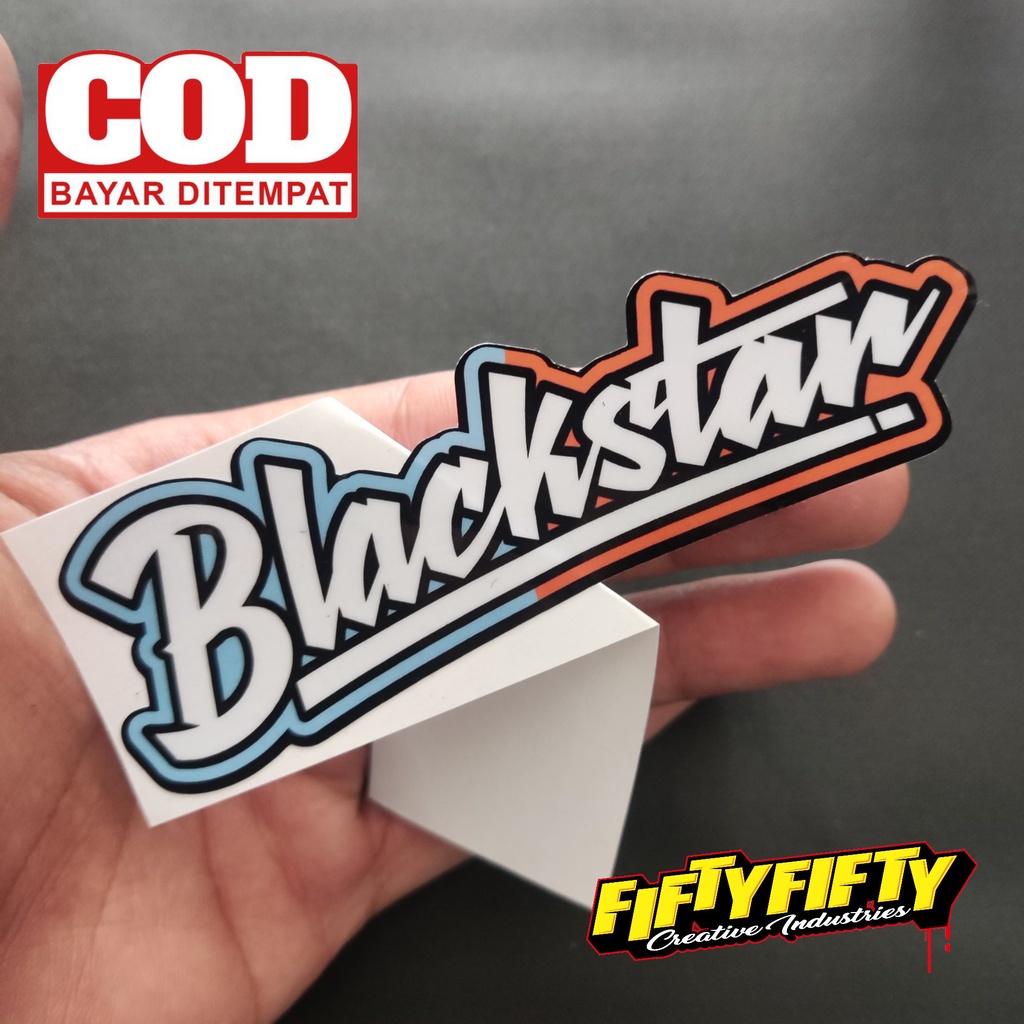 Stiker Print Cut BRAND DISTRO BLACKSTAR Stiker Printing Laminasi Glossy Tahan Air Stiker Motor Mobil Helm Sudah Membentuk Pola Desain