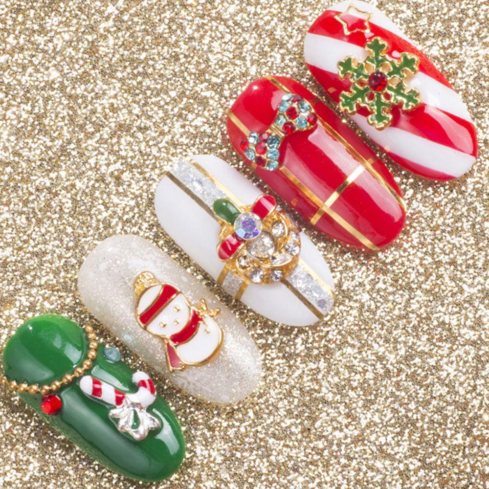 AUGUSTINA Agustin 3D Dekorasi Nail Art Glitter Snowflake Wanita Salon XmasTree Snowman Zircon Hiasan Kuku Nail Rhinestones