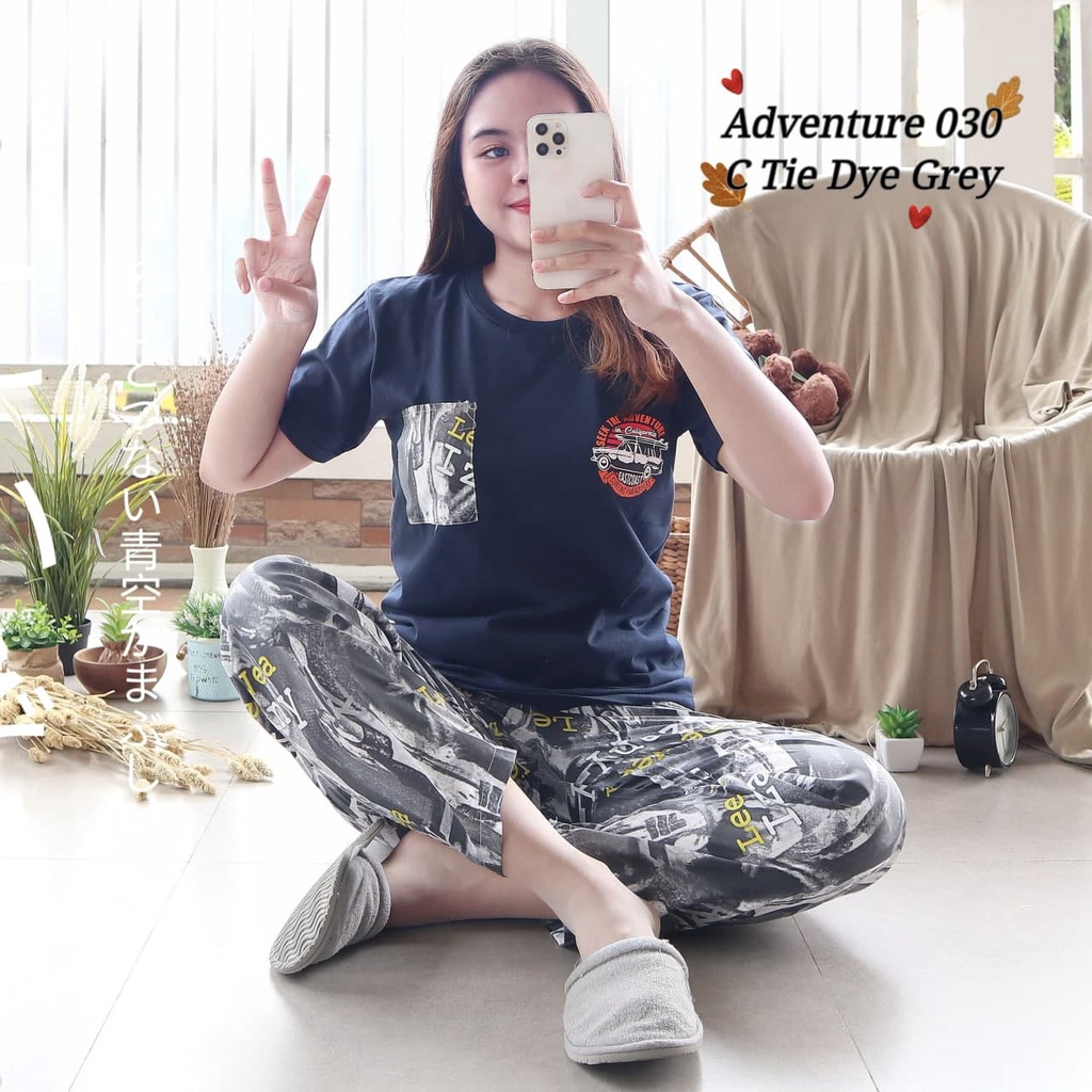 IZANY Piyama Dewasa Size S/ CP Atasan kaos Tebal-ADV 030 TIEDYE GREY