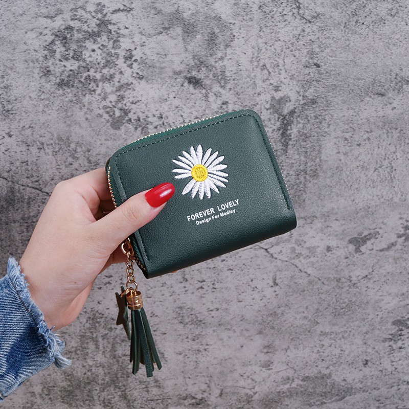 Dompet Mini Wanita Dompet Wanita Koin/kartu Dompet Wanita Pendek Motif Bunga Daisy
