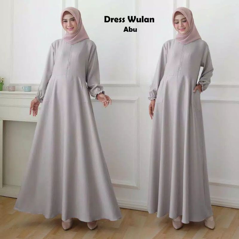 Baju Gamis Dress Wanita Muslim Kondangan Busui Polos WULAN JUMBO Busui Warna Abu Muda Grey