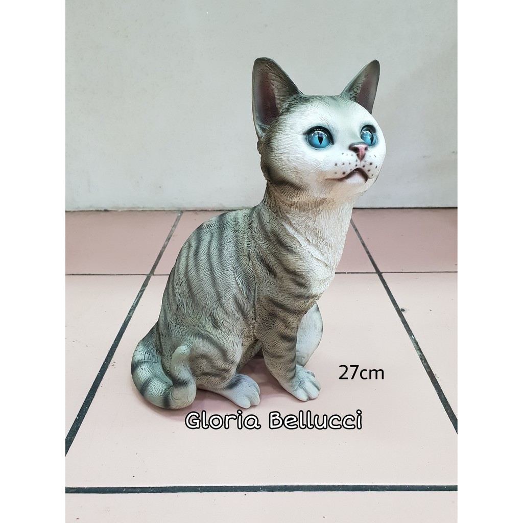 patung pajangan kucing 2 abu jumbo persia anggora