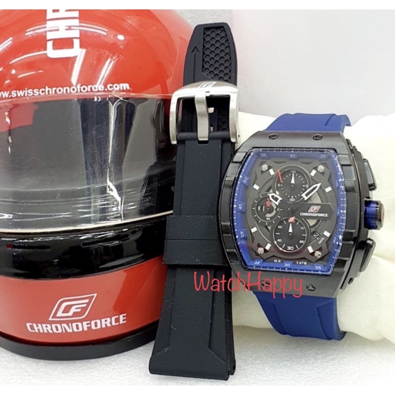 WatchHappy Chronoforce 5329 5329G CF 5329 Men Sport Blue Rubber Chrono Best Seller Original Warranty