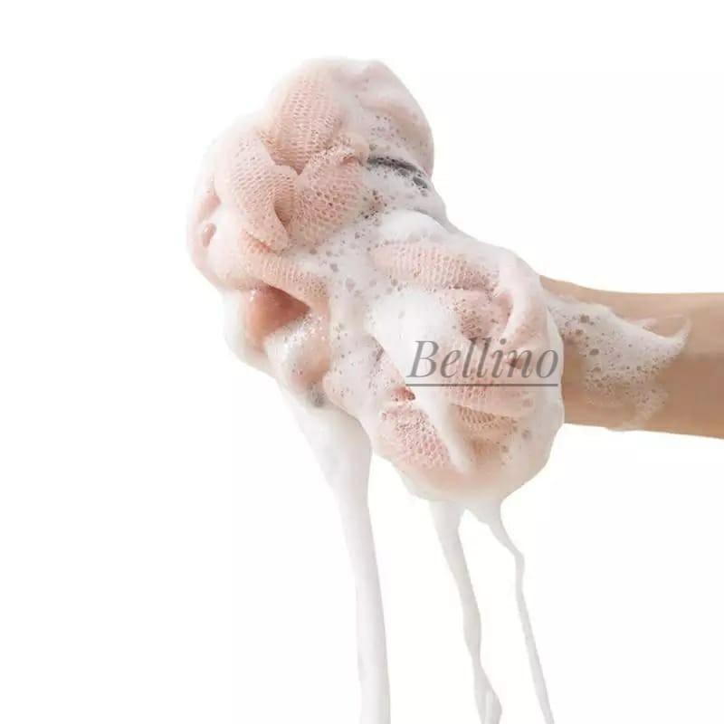 Spon Mandi Premium Bentuk Kepang Bahan Mesh PE Scrubber Puff Penggosok Punggung Saat Mandi Shower