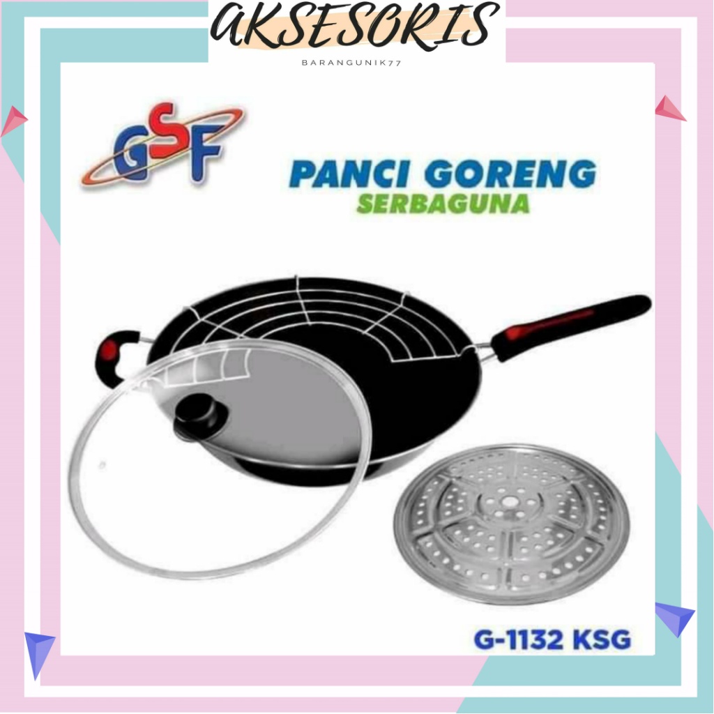 PANCI WAJAN GORENG PENGGORENGAN SERBAGUNA TEFLON TUTUP KACA GSF 1032K / 1032 K UKURAN 32CM DAN 1132