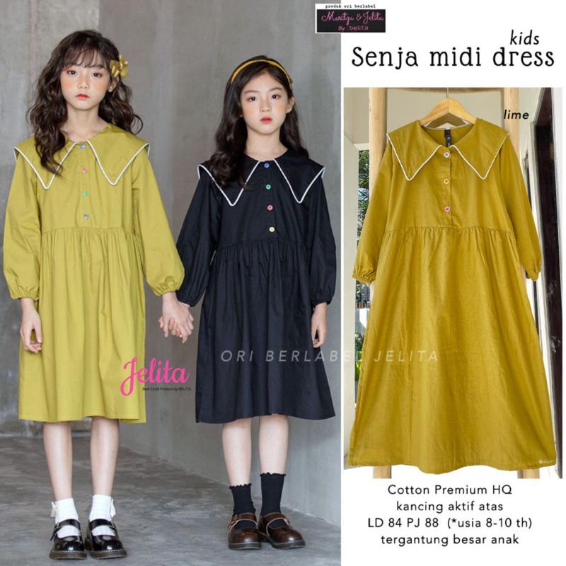 Senja Midi Dress Kids 8-10 Tahun - Midi Dress Anak Perempuan Katun Rayon Polos