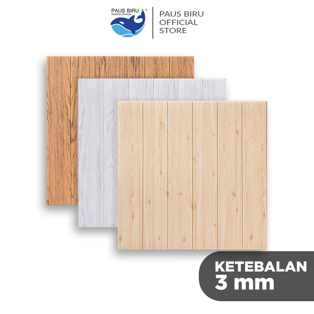 Paus Biru - Wallpaper dinding 3d motif kayu wood foam 70x70cm / wallfoam motif kayu