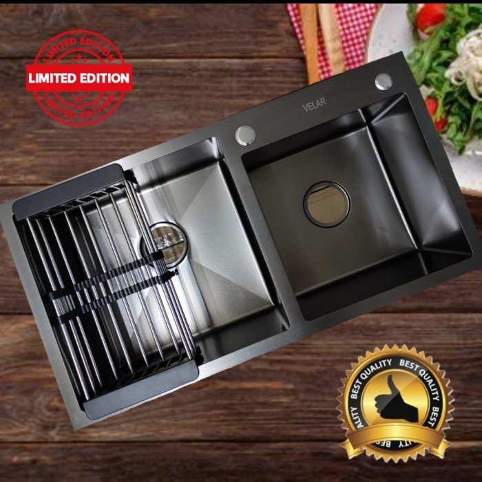 Wastafel - Kitchen Sink 2 Lubang Hitam 8143 Velar / Bak Cuci Piring