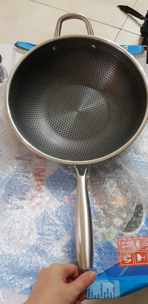 Pamosroom Wajan Kuali Honeycomb Stainless 32cm Anti Lengket Induksi Hybrid Non Stick Pfoa Free