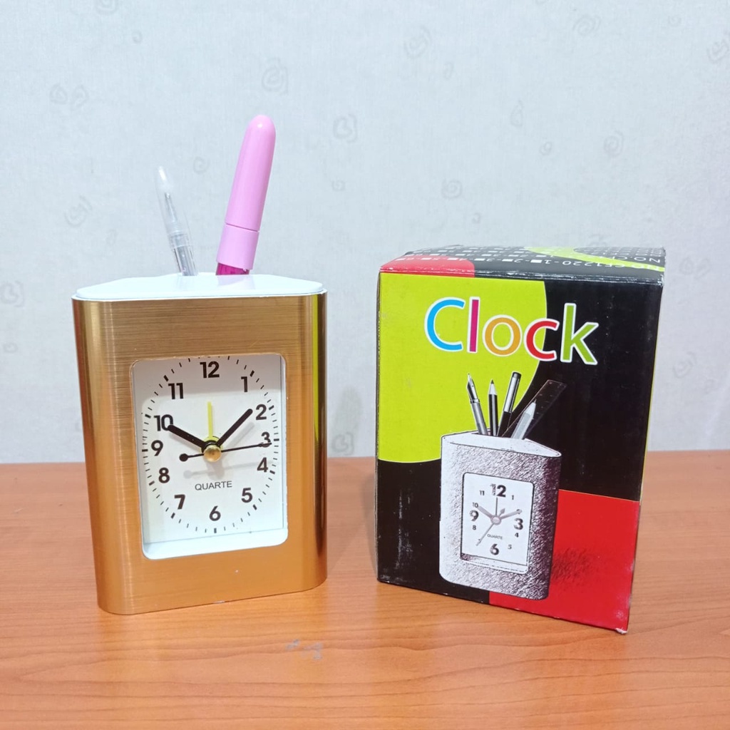 Jam Beker Mini / Jam Meja Kantor Multifungsi With Tempat Pensil Polos - ACC PLUS