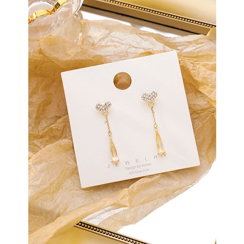 LRC Anting Tusuk Fashion Golden Diamond Heart Crystal Alloy Earrings K65430