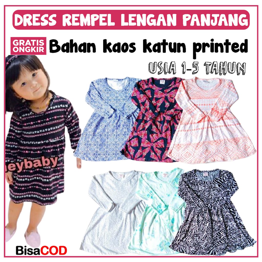 DRESS ANAK LENGAN PANJANG / DRESS ANAK PEREMPUAN / DRESS ANAK / DRESS REMPEL ANAK