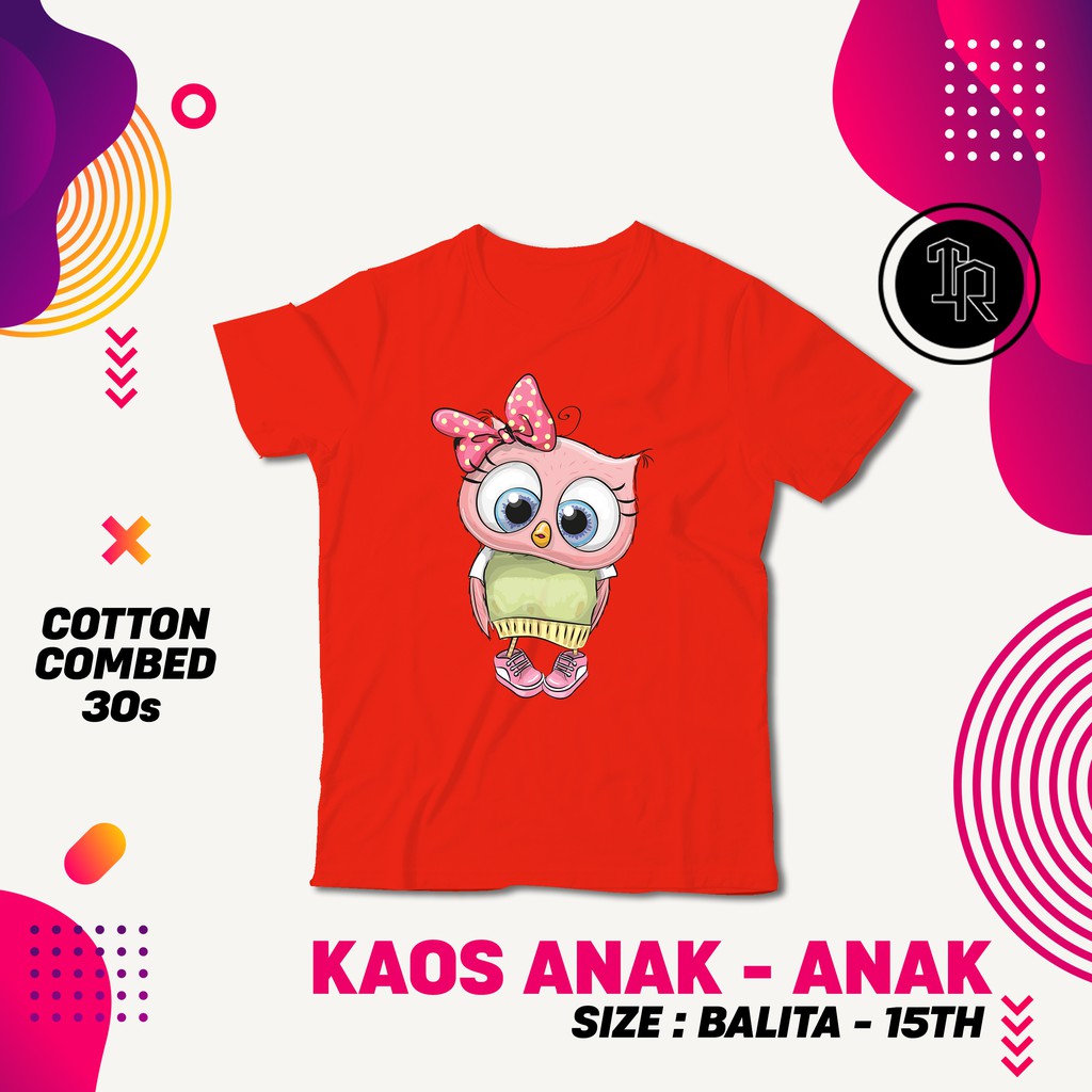 Kaos Anak Motif Cute OWL FREE SABLON NAMA ANAK / Kaos Desain Unik
