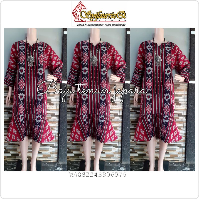 Dress tenun etnik baju tenun jepara tunik wanitan fashion dress kekinian DTB123