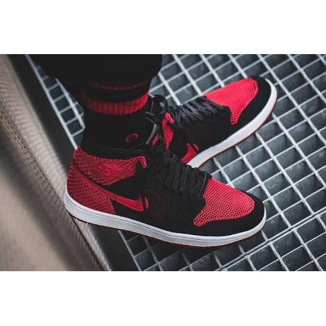 Nike Air Jordan 1 Retro High Flyknit Banned Sepatu Pria Basket PREMIUM