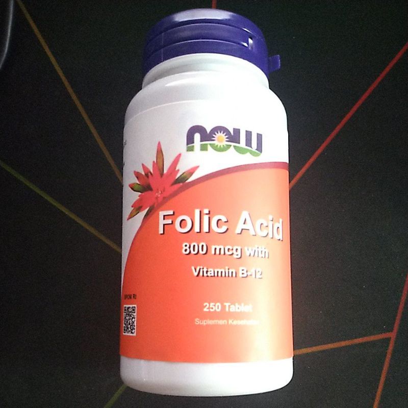 NOW FOODS Folic Acid 800 mcg with Vitamin B-12 250 tablet Asam Folat Vit Suplemen Kehamilan