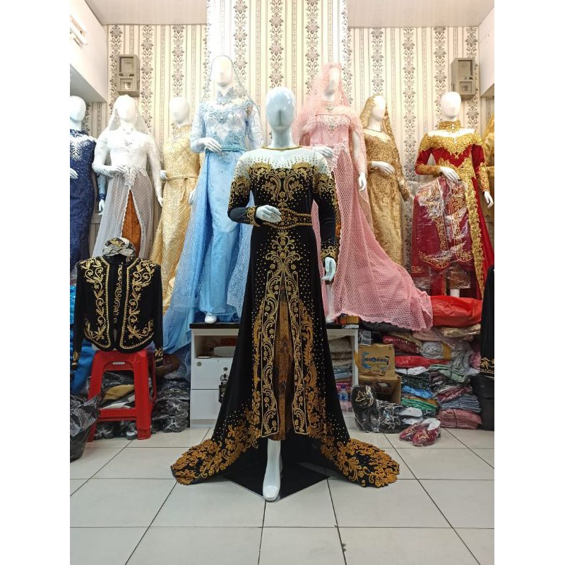 gaun bludru sepasang cowo cewe/ / kombinasi hitam gold payet