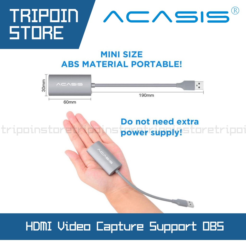 ACASIS HDMI Video Capture Card Dual Interface USB Type C &amp; USB Type A - 1080p 60fps USB 3.0 2.0 Game Live Streaming - Chip MS2130 MS2109