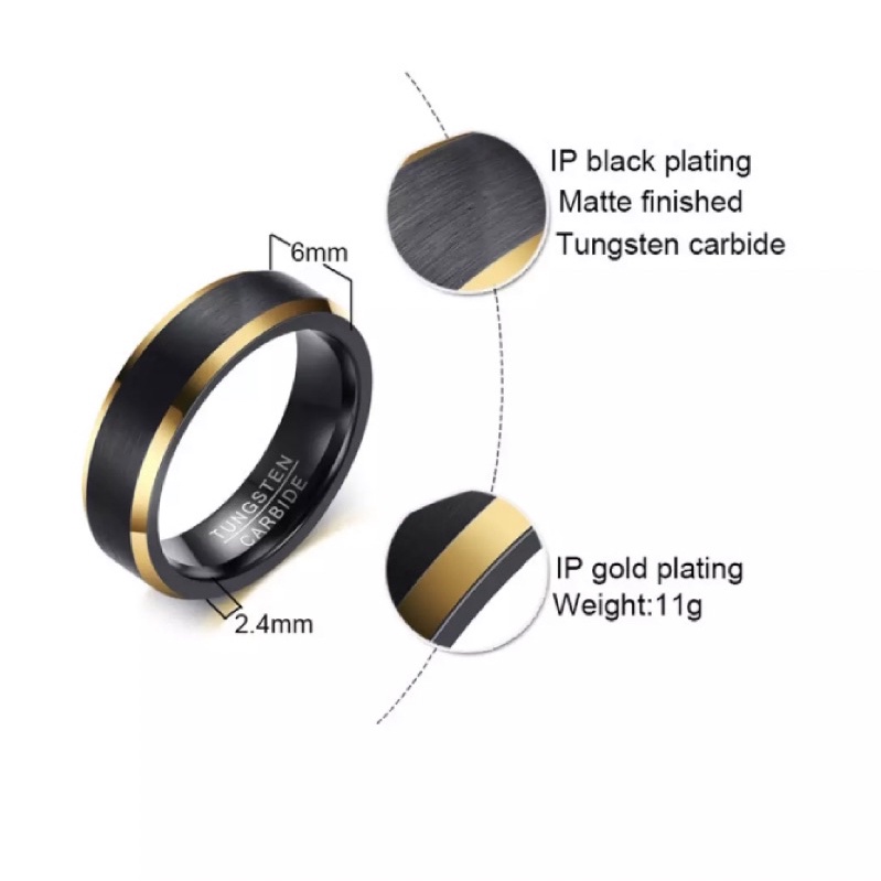 Cincin Tungsten Carbide Pertunangan Pernikahan Black IP Gold Plating Premium Original