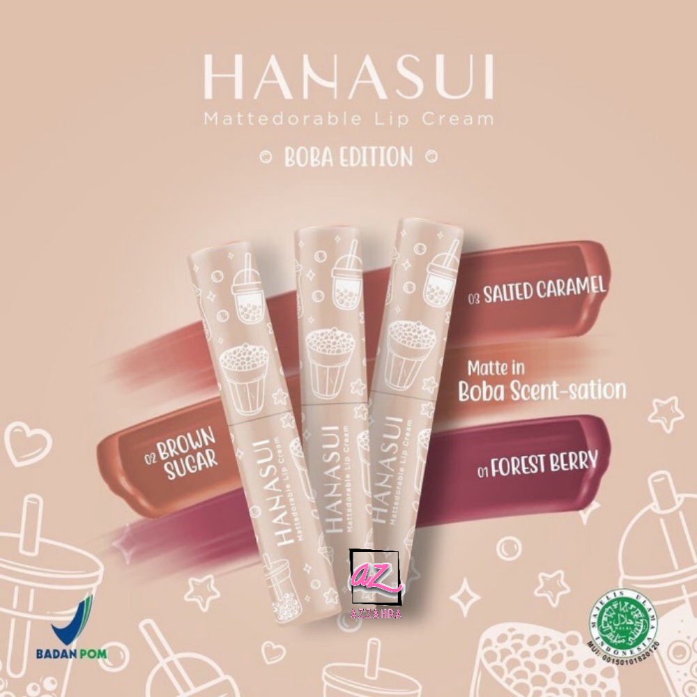 Hanasui Mattedorable Lip Cream Boba Edition I BPOM I Dual Function