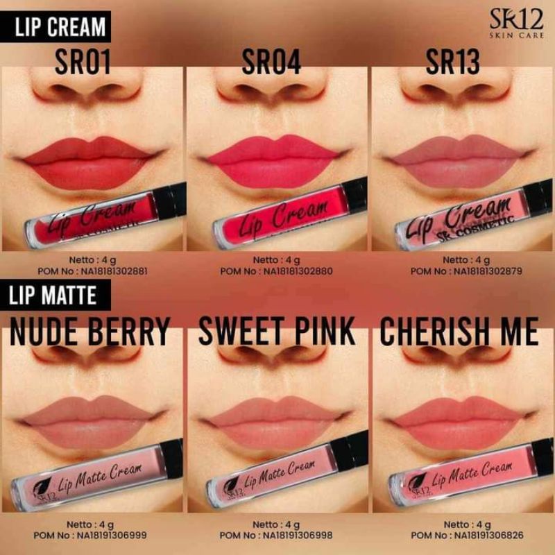 LIP MATTE CREAM SR12 / LIP CREAM AWET / PEWARNA BIBIR / LIPSTIK BENTUK CAIR / RED / PINK FANTA / NUD