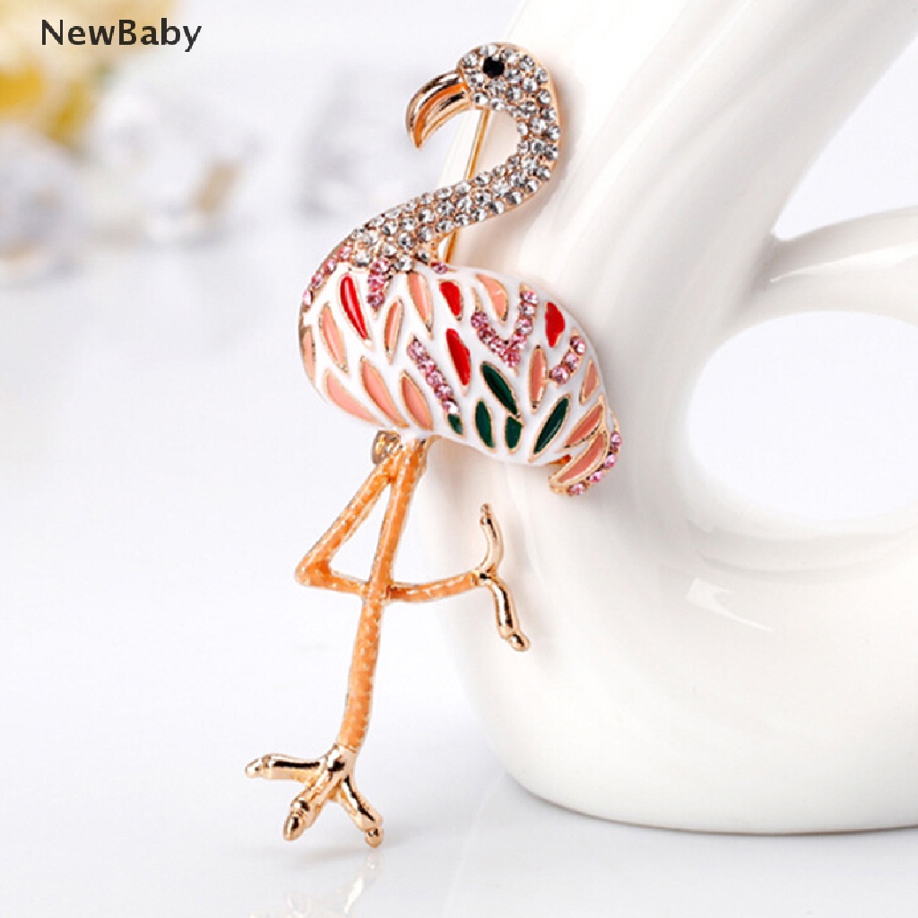 Newbaby Bros Pin Enamel Bentuk Flamingo Aksen Berlian Imitasi Untuk Hadiah Pernikahan