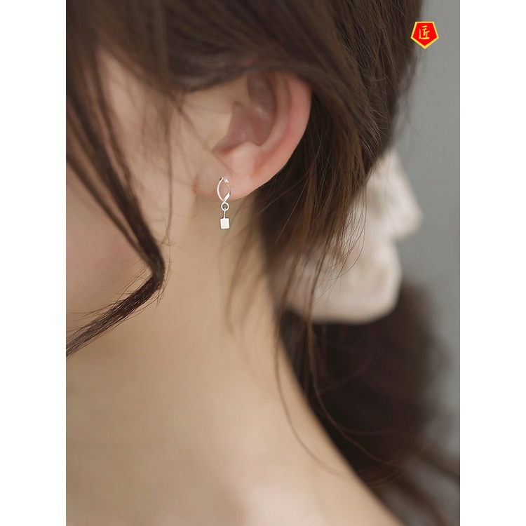 [Ready Stock]Small Square Stud Earrings S925 Silver Simple Compact