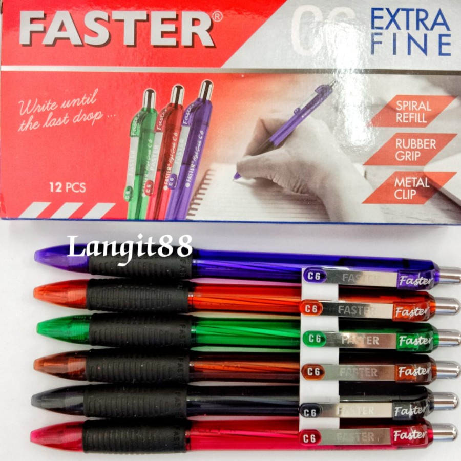 

Pen / Pulpen / Ballpoint Faster Extra Fine C6 / [ 1Lusin ] Hitam -
