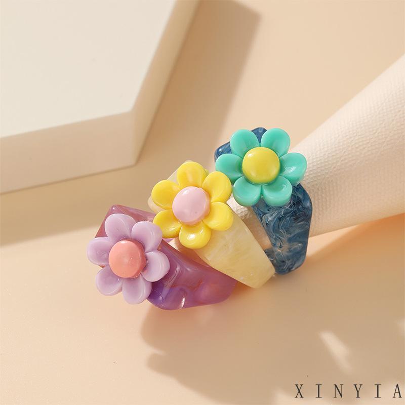 Xia.id Cincin Model Terbuka Desain Bunga Bahan Resin Akrilik Untuk Wanita