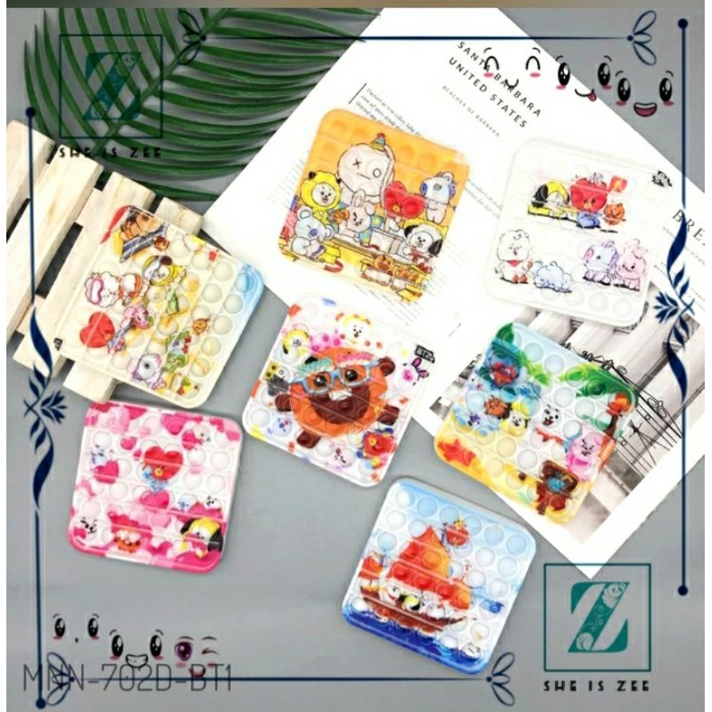 Pop it BTS BT21 Murah FULL COLOUR ||  Rainbow Pop it Fidget Toy Push