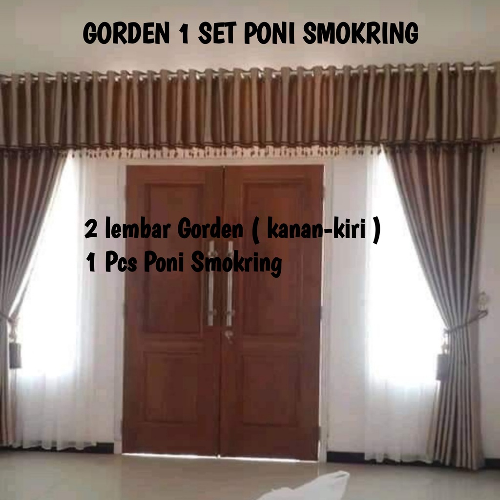Gorden 1 Set Poni Smokring Lebar 100 cm Lengkap Blackout Embos Polos Jendela dan Pintu Ruang Tamu