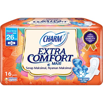 Charm Extra Comfort Maxi 26cm Wing 16+2 pads Pembalut Wanita